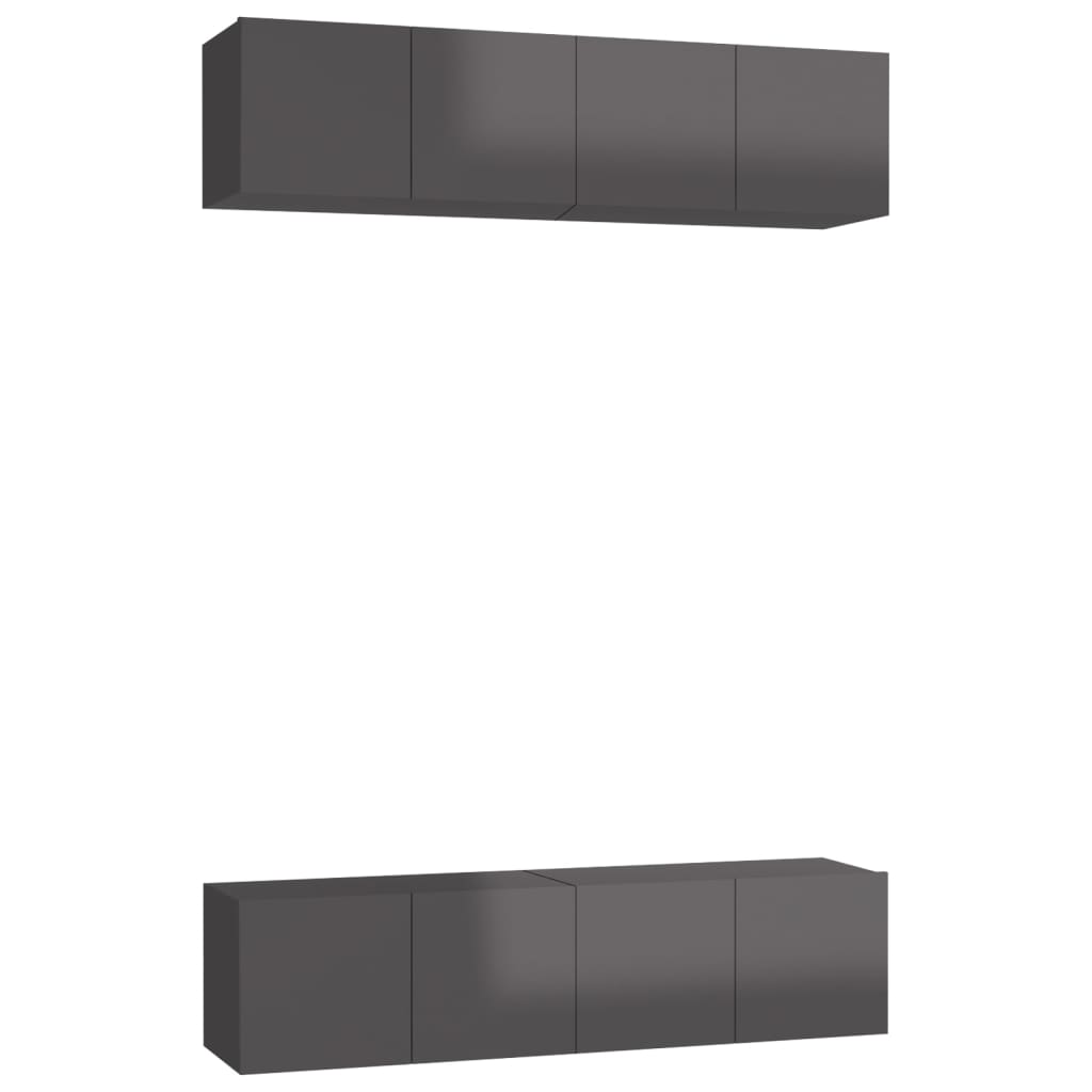 4 Piece TV Cabinet Set High Gloss Grey 60x30x30 cm Engineered Wood