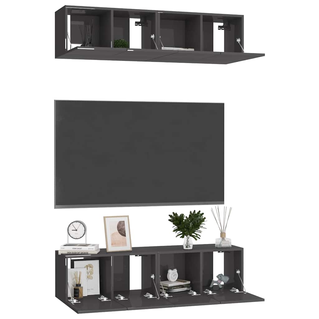 4 Piece TV Cabinet Set High Gloss Grey 60x30x30 cm Engineered Wood
