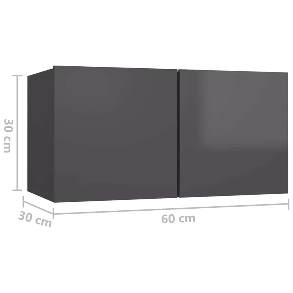 4 Piece TV Cabinet Set High Gloss Grey 60x30x30 cm Engineered Wood