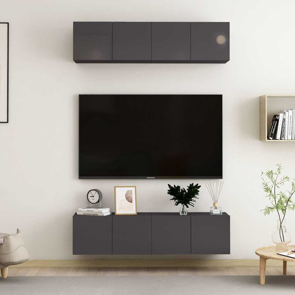 4 Piece TV Cabinet Set High Gloss Grey 60x30x30 cm Engineered Wood