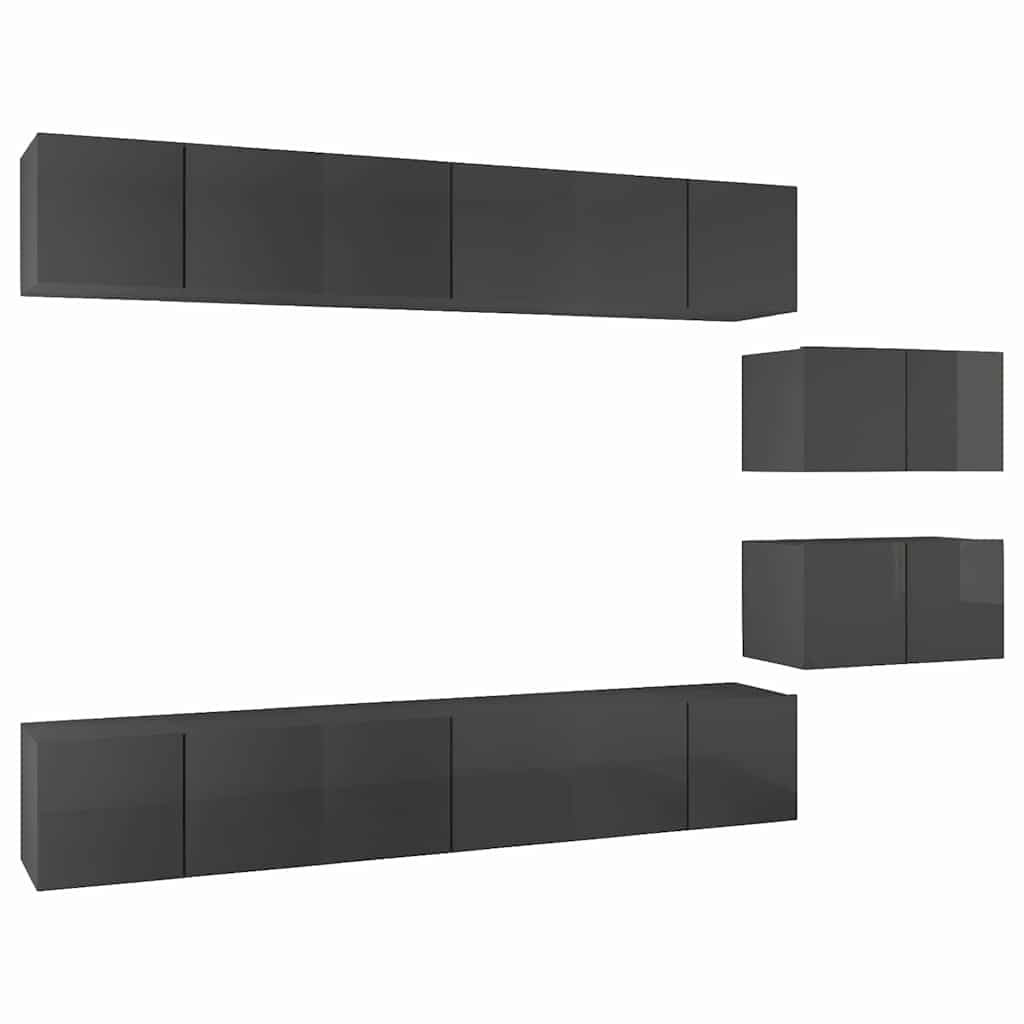 8 Piece Wall-mounted TV Cabinet Set High Gloss Grey Engineered Wood