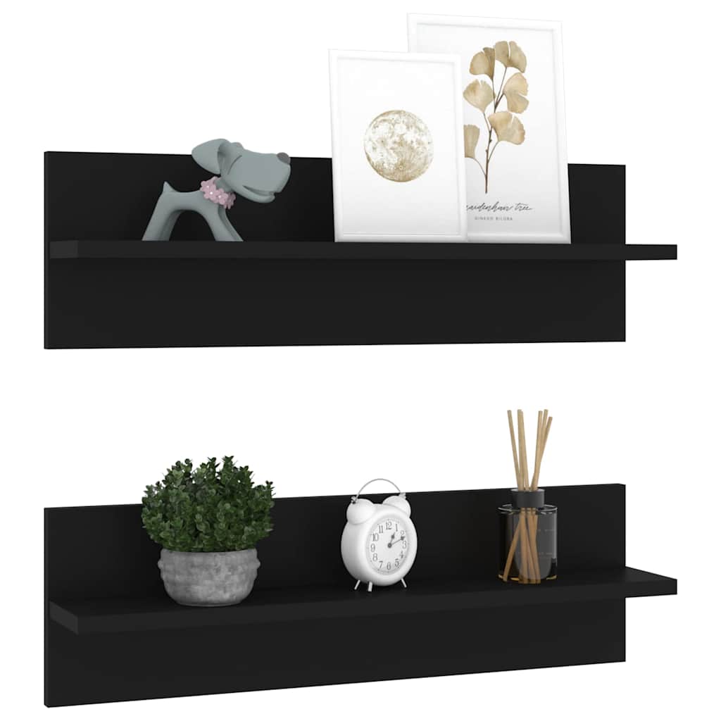Wall Shelves 2 pcs Black 60x11.5x18 cm Engineered Wood