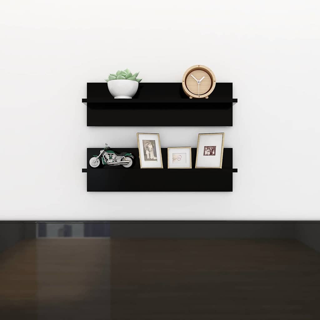 Wall Shelves 2 pcs Black 60x11.5x18 cm Engineered Wood