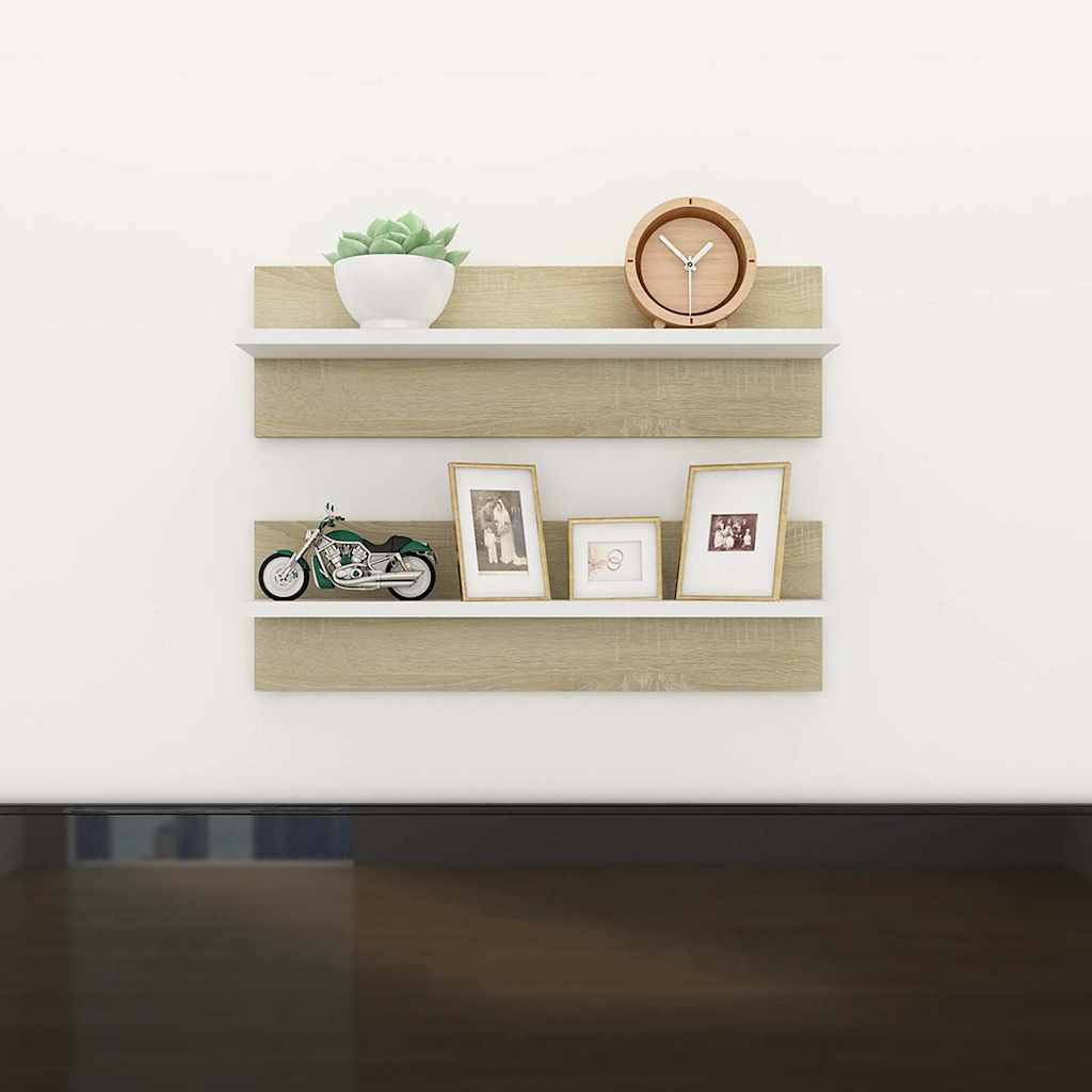 Wall Shelves 2 pcs White and Sonoma Oak 60x11.5x18 cm Engineered Wood