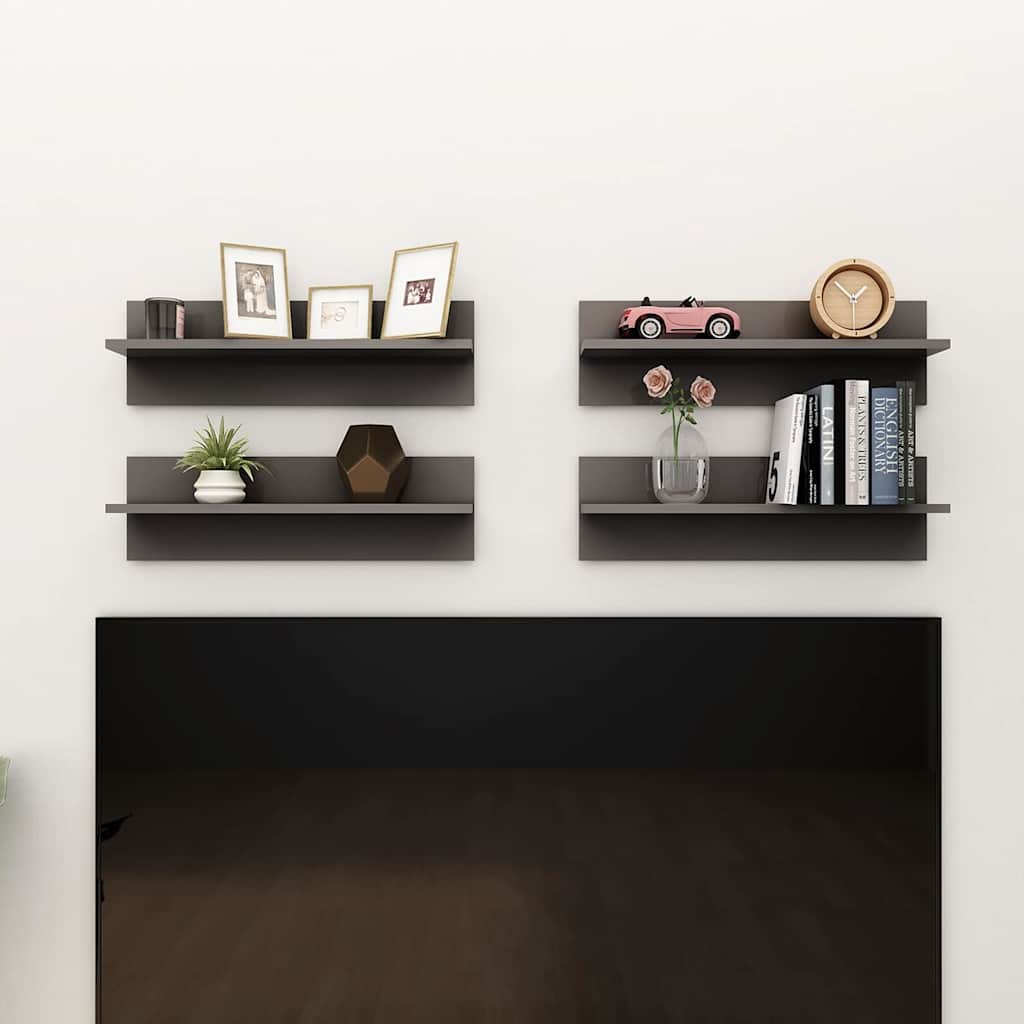 Wall Shelves 4 pcs High Gloss Grey 60x11.5x18 cm Engineered Wood