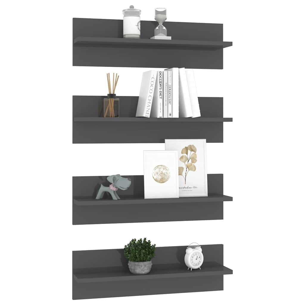 Wall Shelves 4 pcs High Gloss Grey 60x11.5x18 cm Engineered Wood