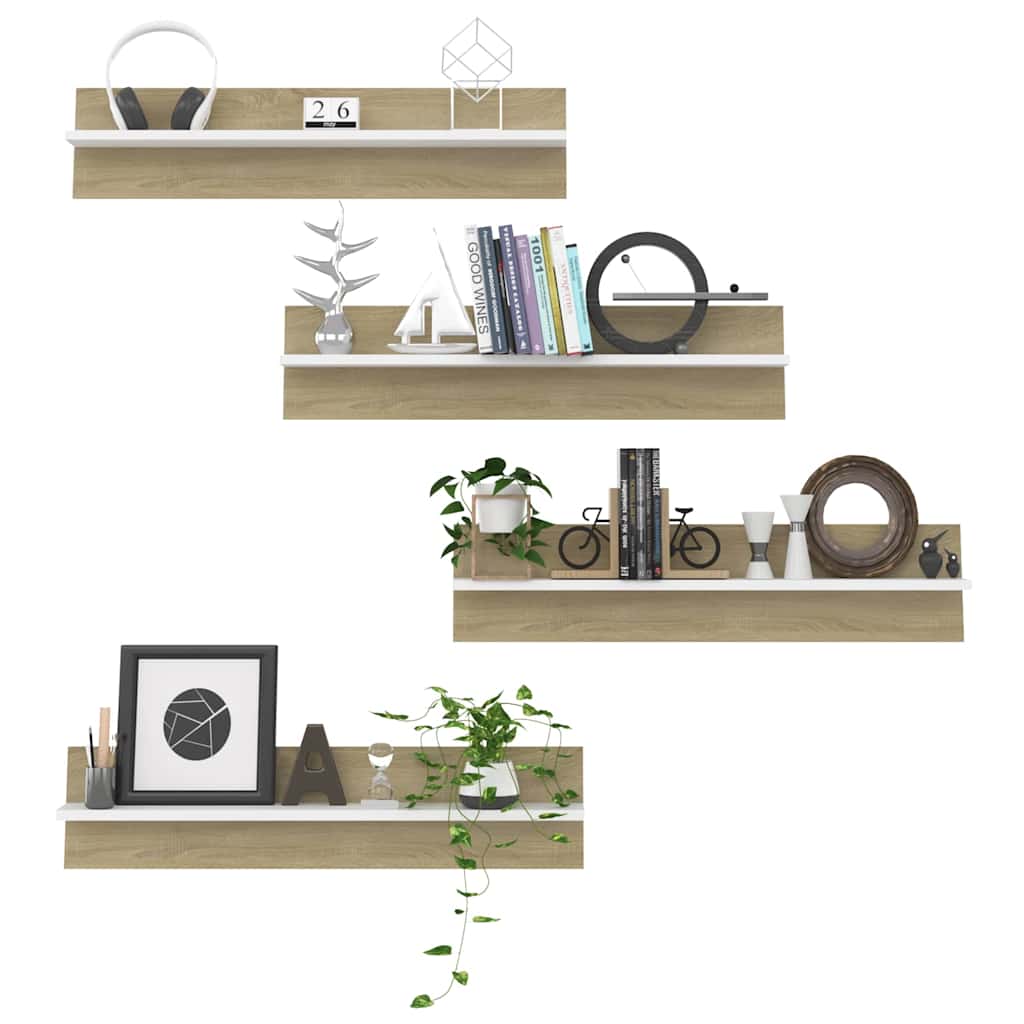 Wall Shelves 4 pcs White and Sonoma Oak 80x11.5x18 cm Engineered Wood