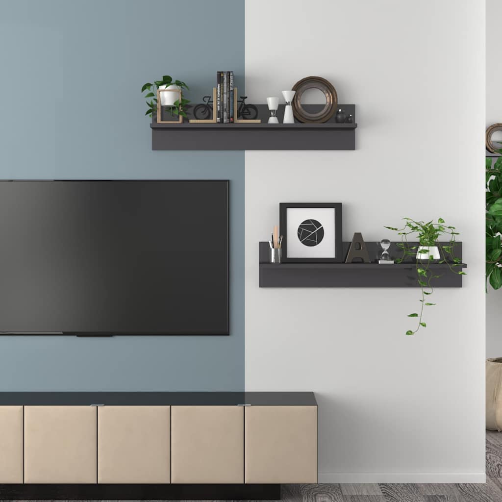 Wall Shelves 2 pcs High Gloss Grey 80x11.5x18 cm Engineered Wood