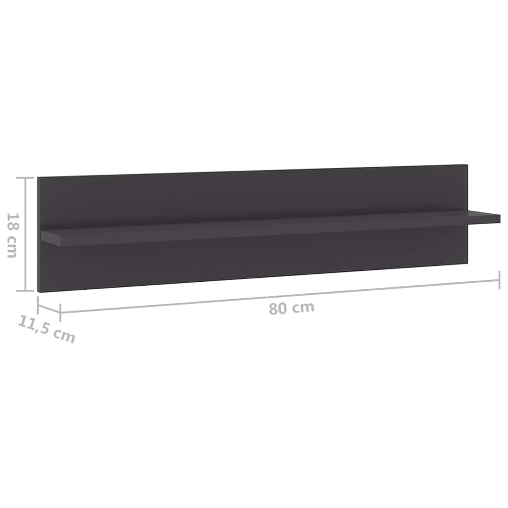 Wall Shelves 2 pcs High Gloss Grey 80x11.5x18 cm Engineered Wood