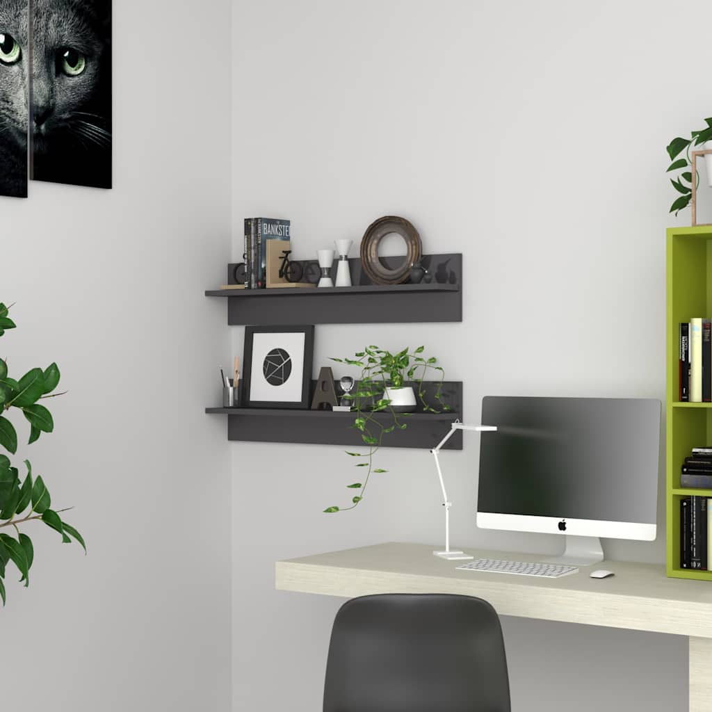 Wall Shelves 2 pcs High Gloss Grey 80x11.5x18 cm Engineered Wood
