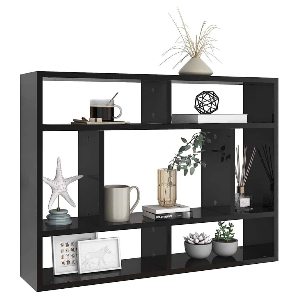 Wall Shelf High Gloss Black 75x16x55 cm Engineered Wood