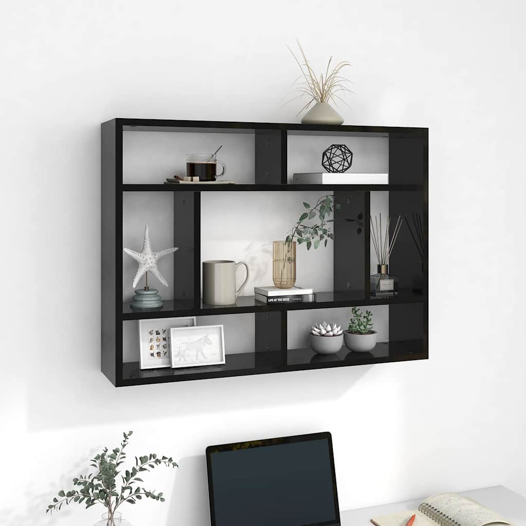 Wall Shelf High Gloss Black 75x16x55 cm Engineered Wood