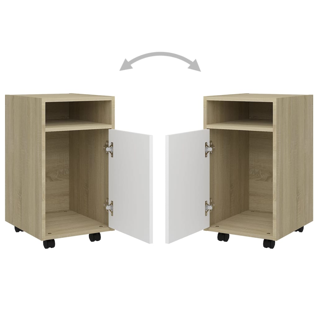 Side Cabinet with Wheels White&Sonoma Oak 33x38x60 cm Engineered Wood