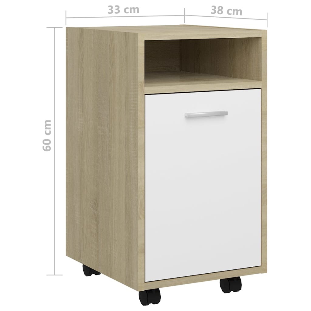 Side Cabinet with Wheels White&Sonoma Oak 33x38x60 cm Engineered Wood