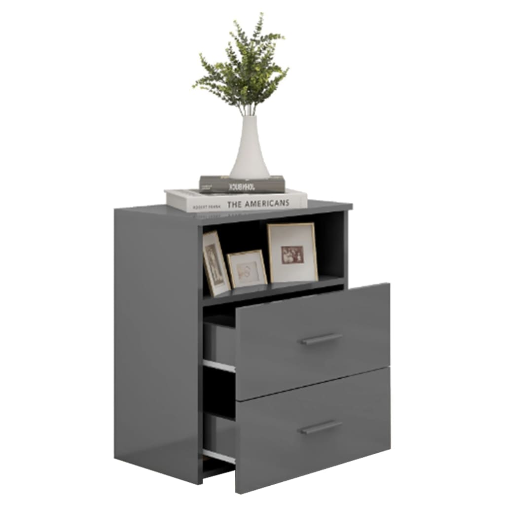 Bed Cabinets 2 pcs High Gloss Grey 50x32x60 cm