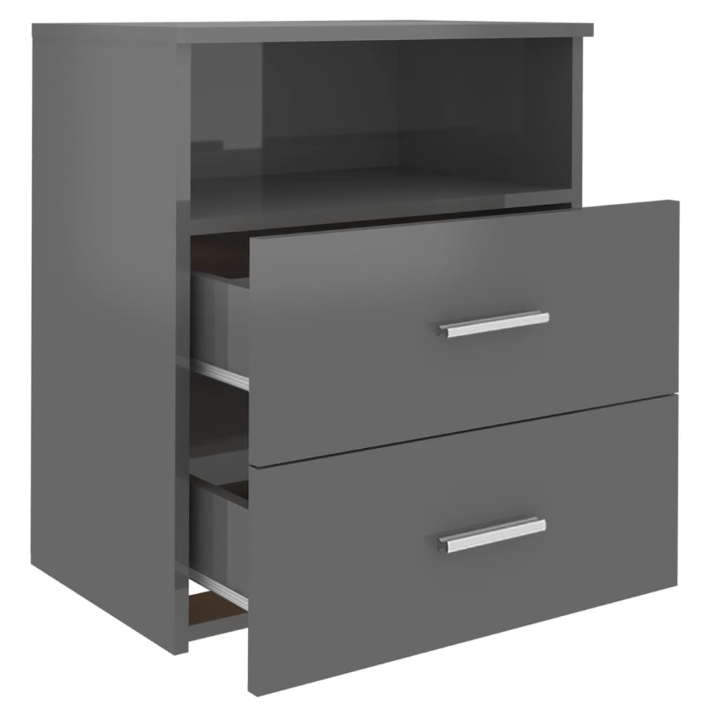 Bed Cabinets 2 pcs High Gloss Grey 50x32x60 cm