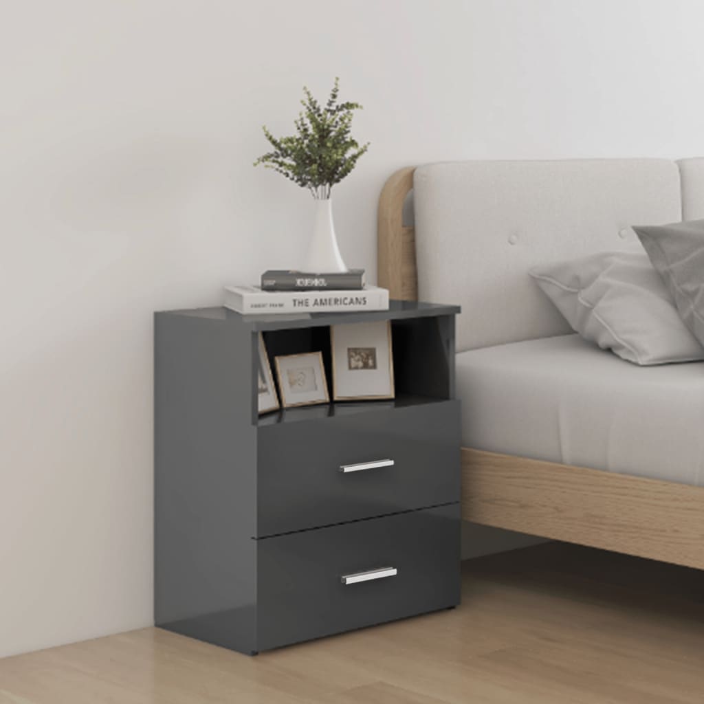 Bed Cabinets 2 pcs High Gloss Grey 50x32x60 cm