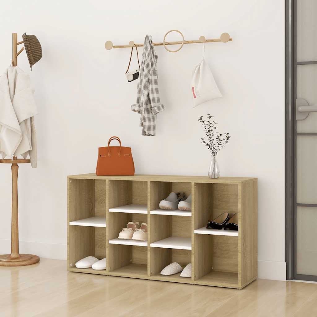 Shoe Bench White and Sonoma Oak 103x30x55 cm Engineered Wood