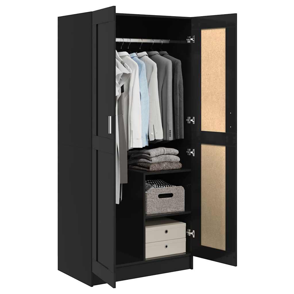 Wardrobe High Gloss Black 82.5x51.5x180 cm Engineered Wood