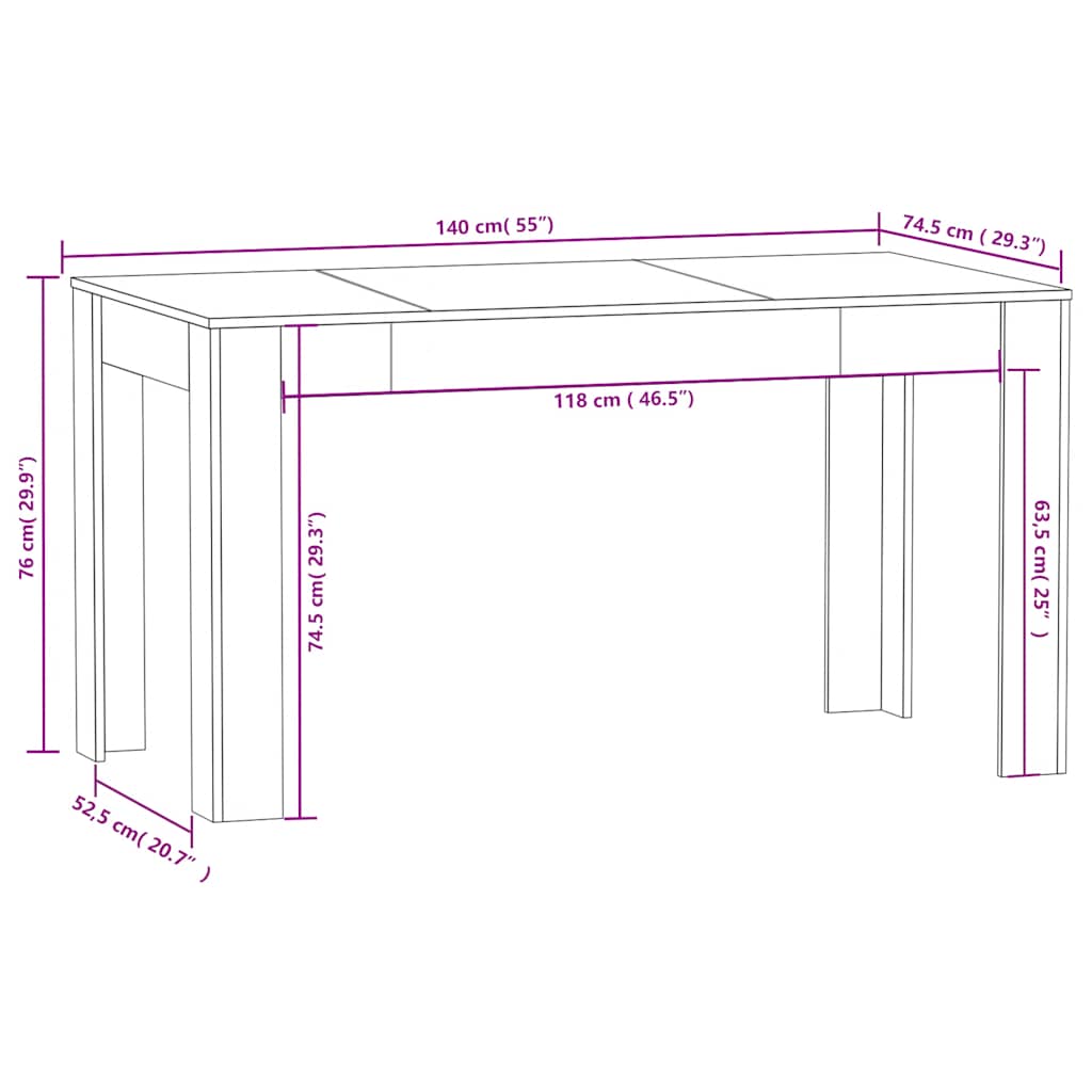 Dining Table Concrete Grey 140x74.5x76 cm Engineered Wood