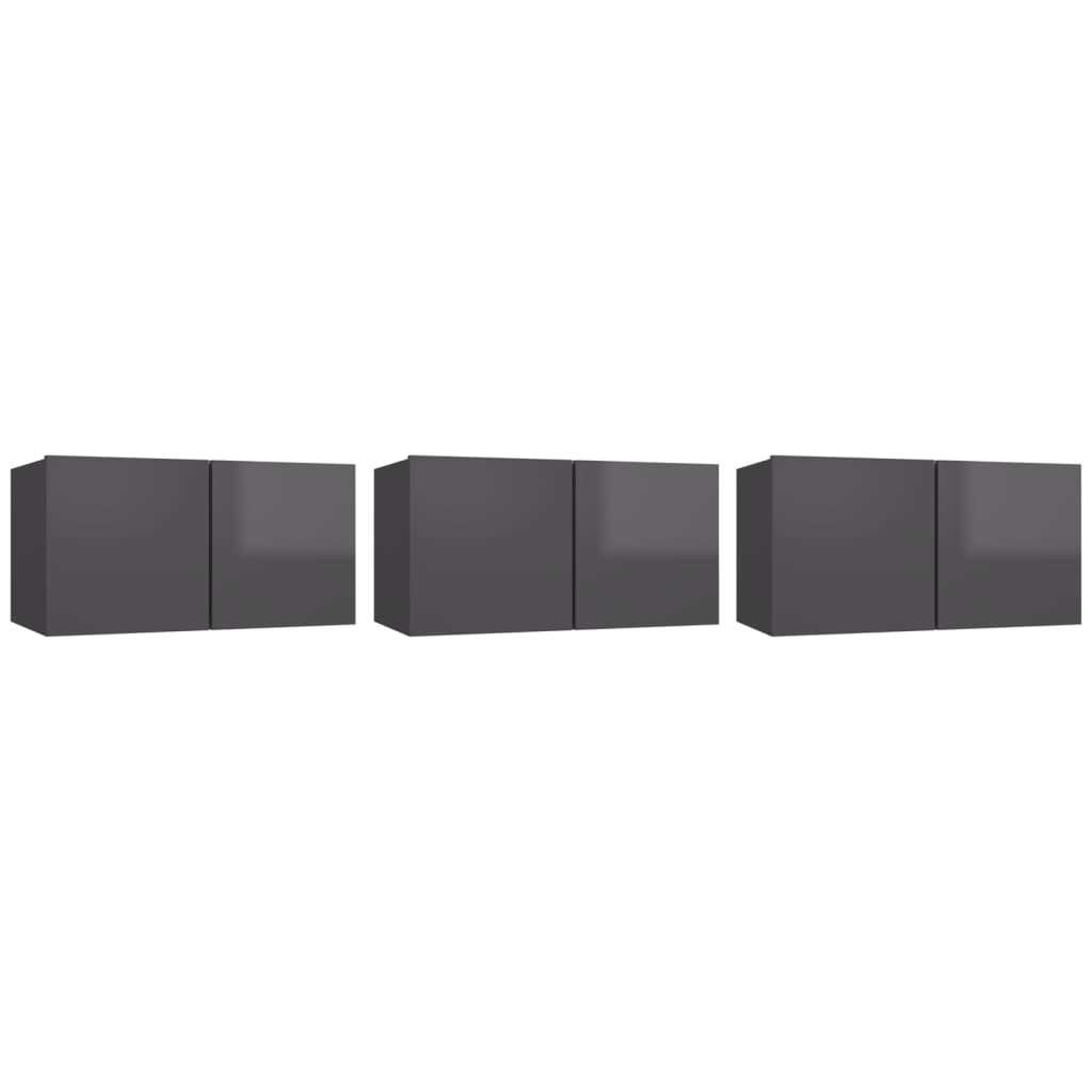 Hanging TV Cabinets 3 pcs High Gloss Grey 60x30x30 cm
