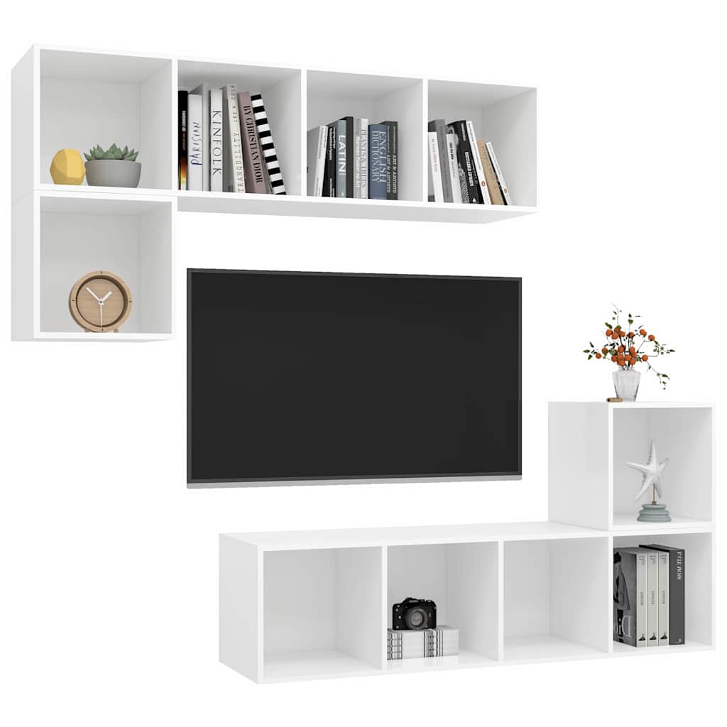 4 Piece TV Cabinet Set White Engineered Wood