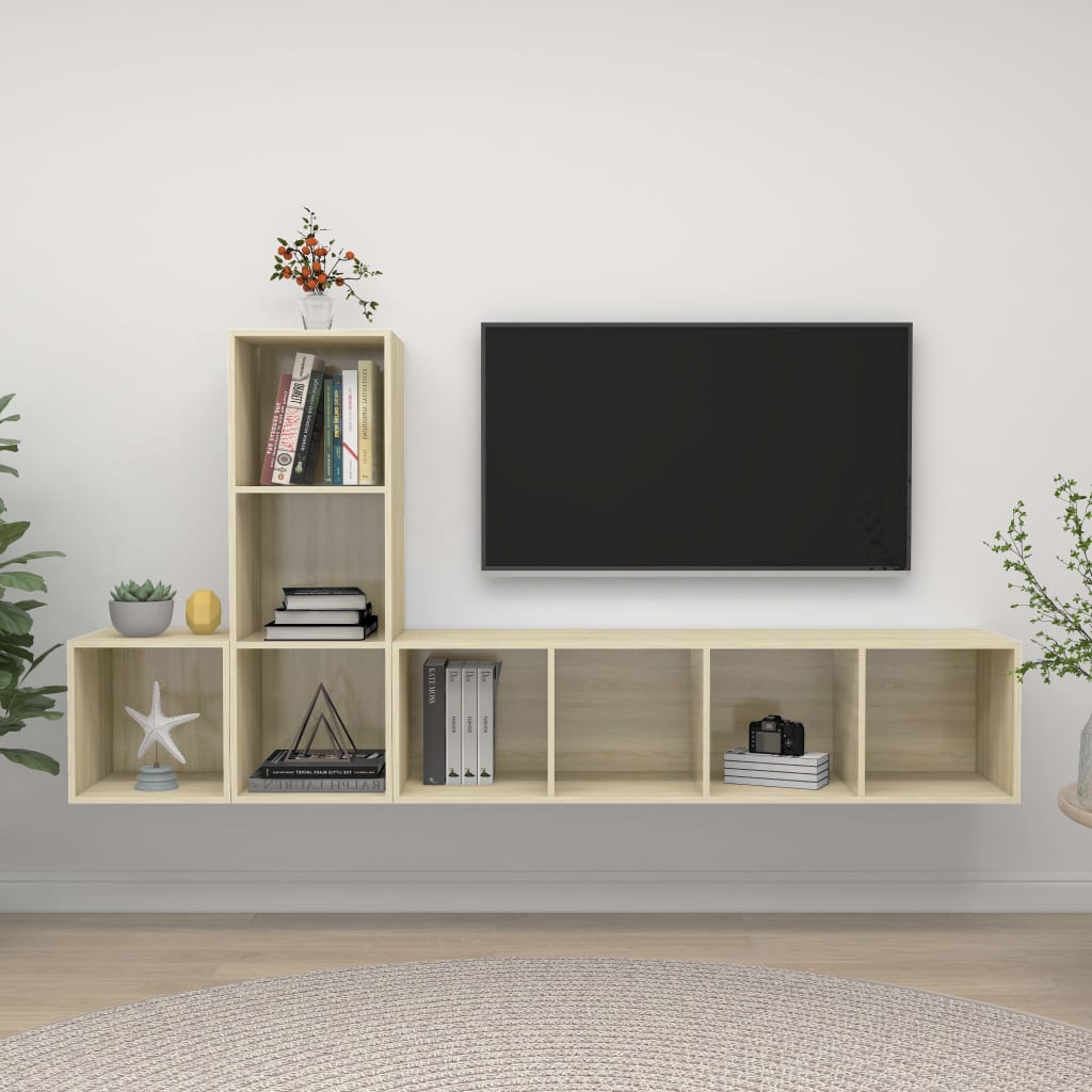 3 Piece TV Cabinet Set Sonoma Oak Engineered Wood
