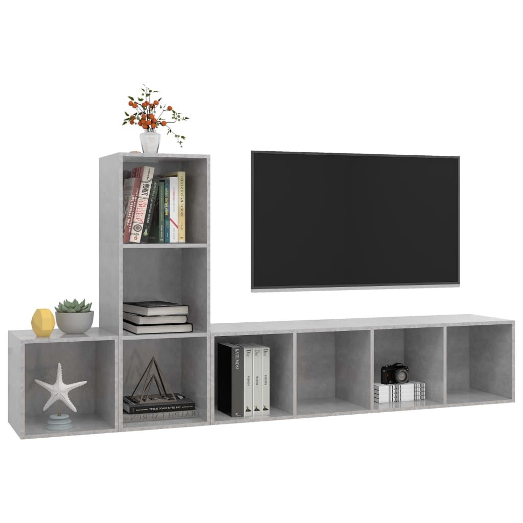 3 Piece TV Cabinet Set Concrete Grey Engineered Wood