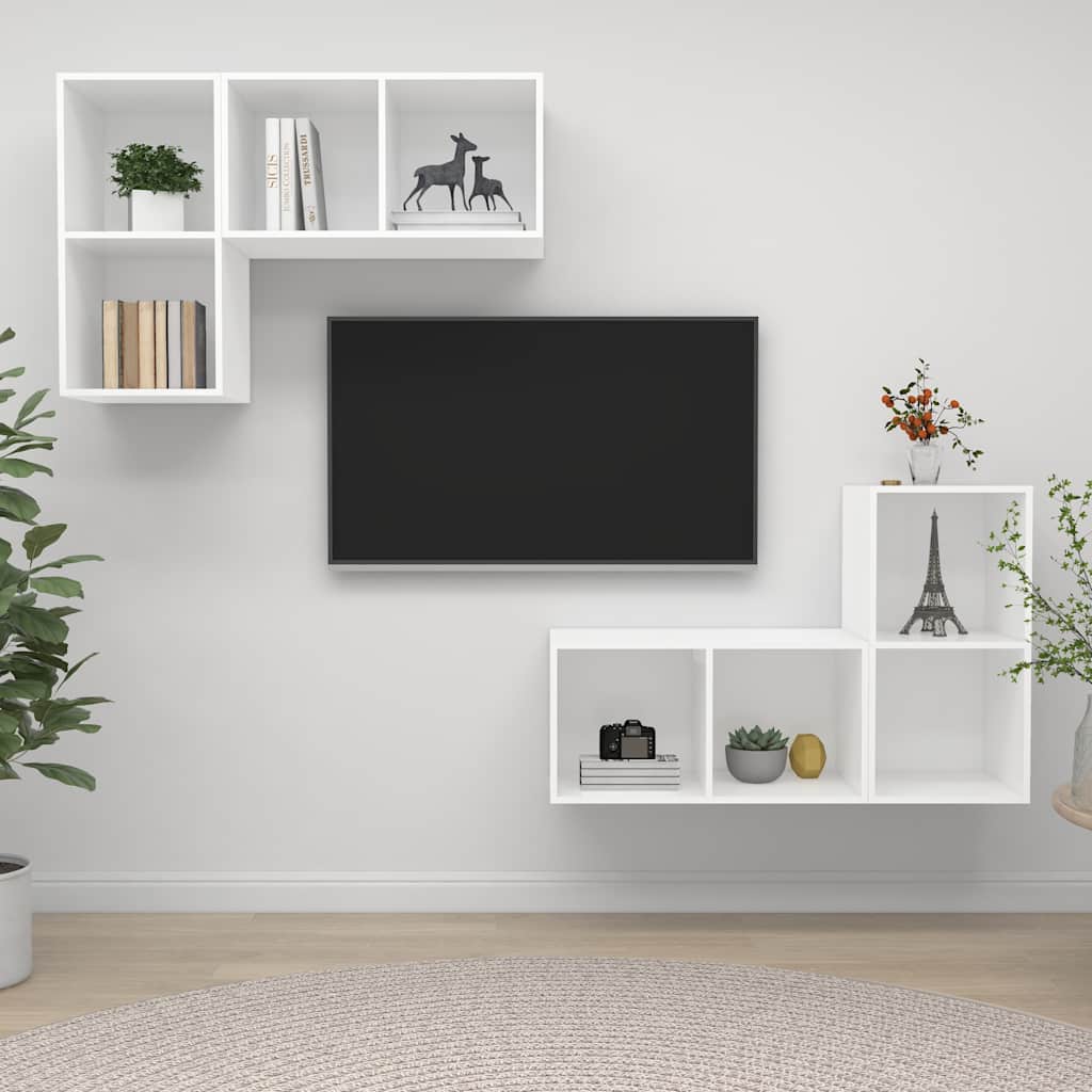 4 Piece Wall-mounted TV Cabinet Set White Engineered Wood