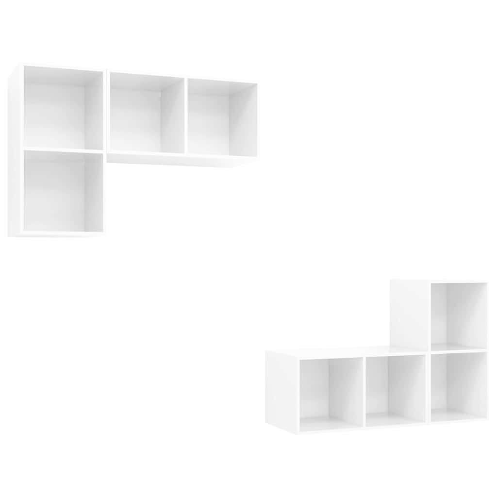 4 Piece Wall-mounted TV Cabinet Set High Gloss White Engineered Wood