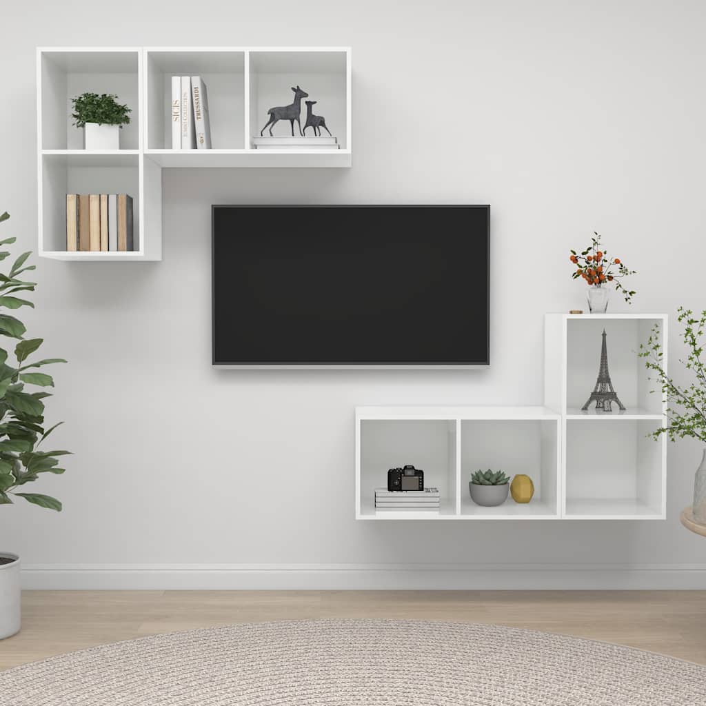 4 Piece Wall-mounted TV Cabinet Set High Gloss White Engineered Wood