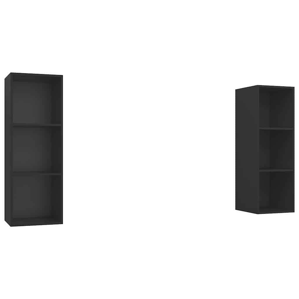 2 Piece Wall-mounted TV Cabinet Set Black Engineered Wood