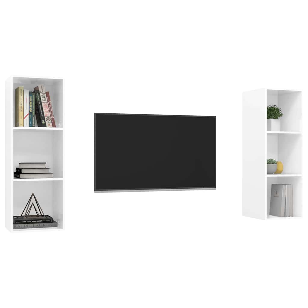 2 Piece Wall-mounted TV Cabinet Set High Gloss White Engineered Wood