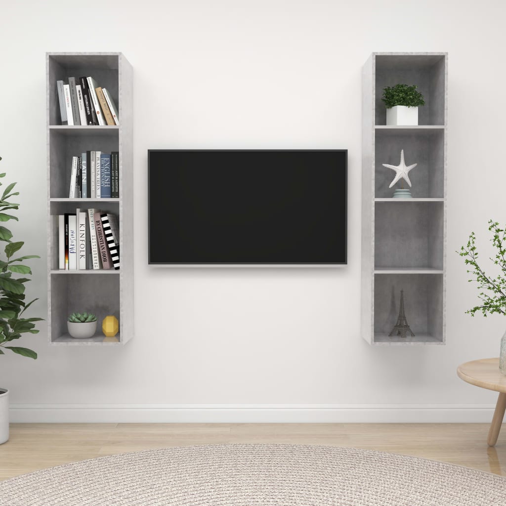 2 Piece Wall-mounted TV Cabinet Set Concrete Grey Engineered Wood