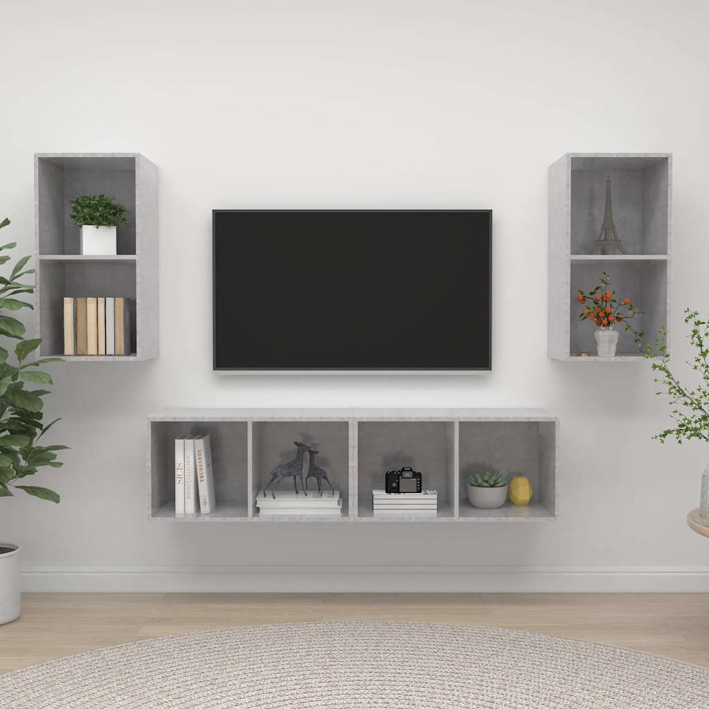 4 Piece Wall-mounted TV Cabinet Set Concrete Grey Engineered Wood