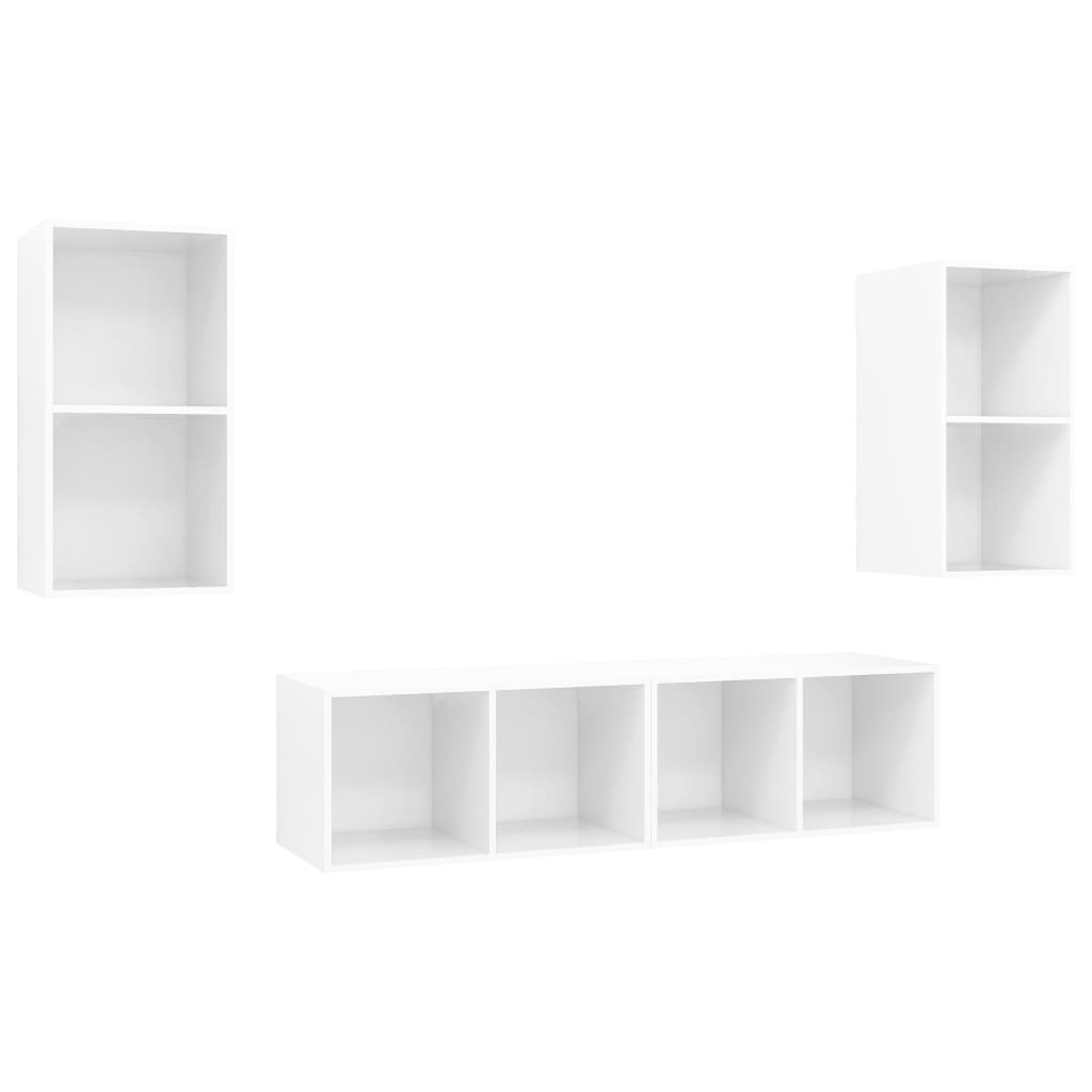 4 Piece Wall-mounted TV Cabinet Set High Gloss White Engineered Wood