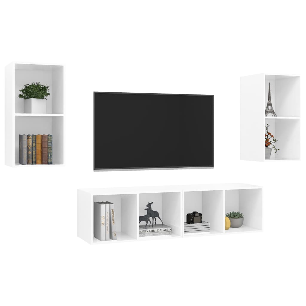 4 Piece Wall-mounted TV Cabinet Set High Gloss White Engineered Wood