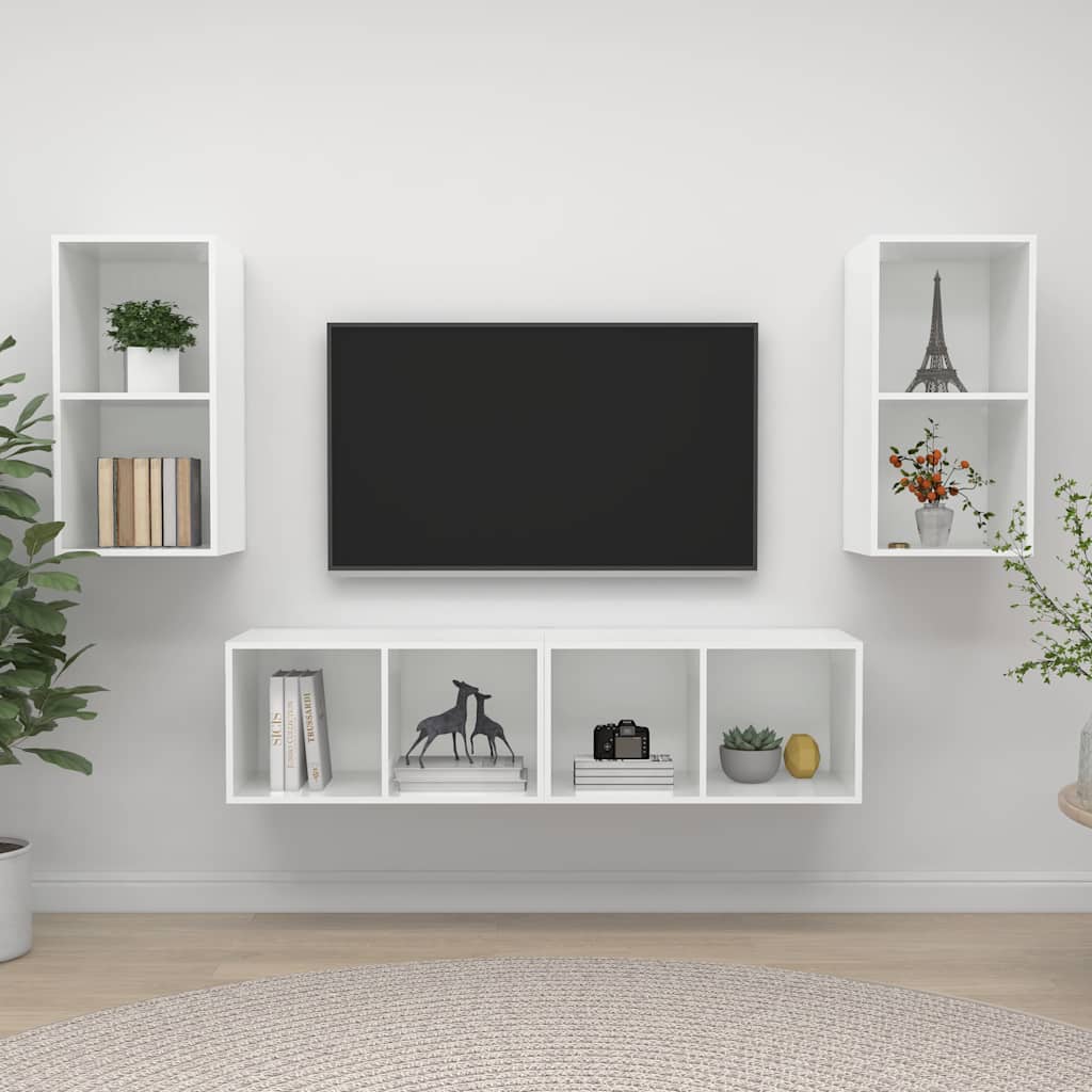 4 Piece Wall-mounted TV Cabinet Set High Gloss White Engineered Wood
