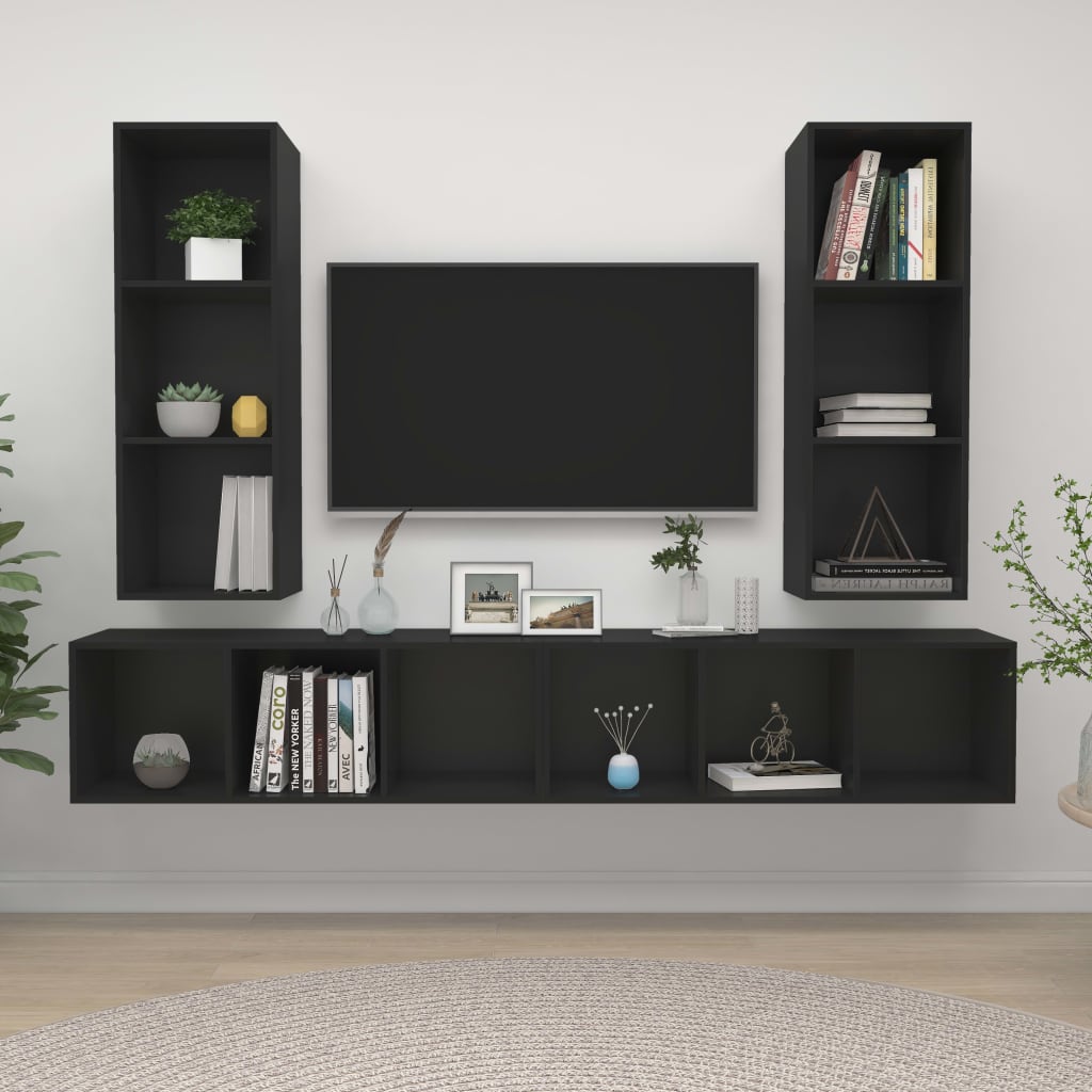Wall-mounted TV Cabinets 4 pcs Black Engineered Wood
