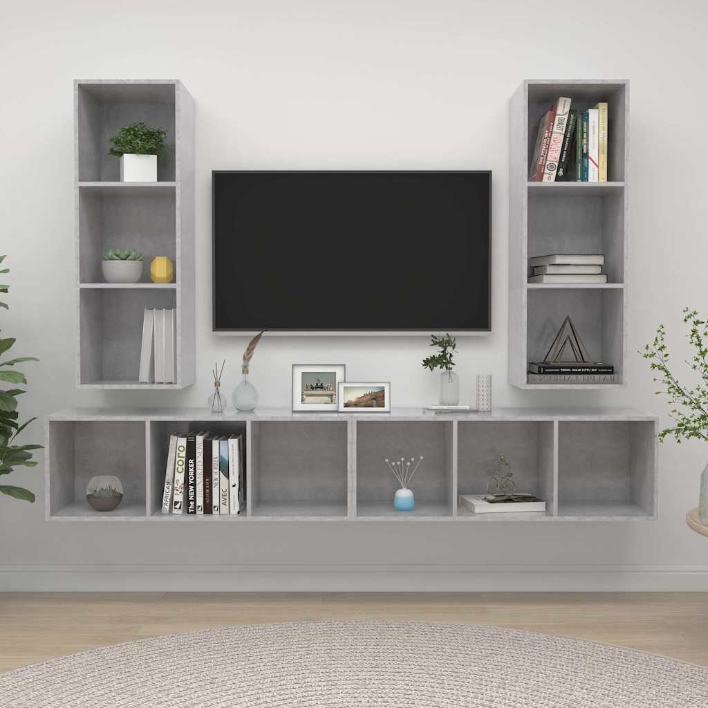 4 Piece Wall-mounted TV Cabinet Set Concrete Grey Engineered Wood
