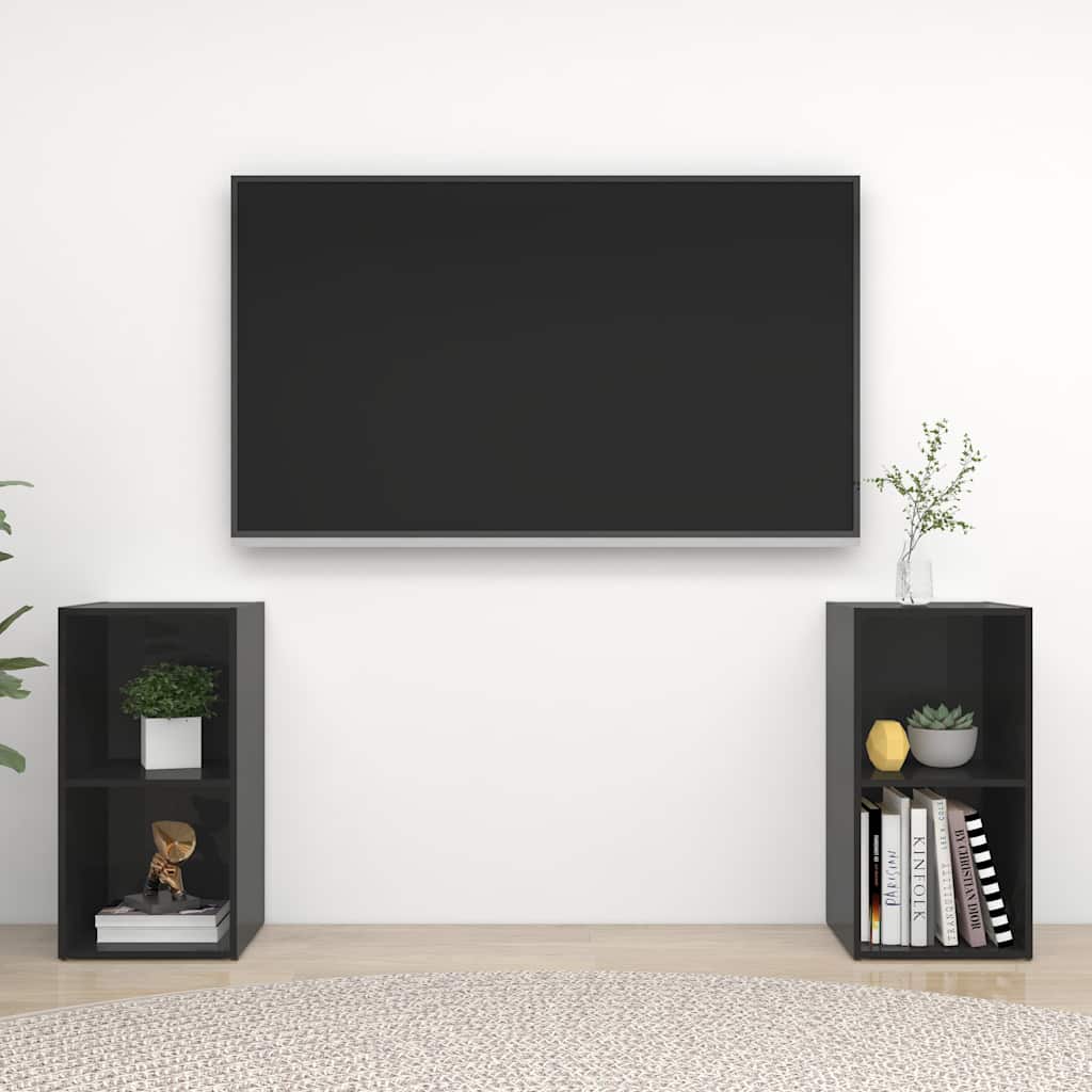 2 Piece TV Cabinet Set High Gloss Black 72x35x36,5 cm Engineered Wood