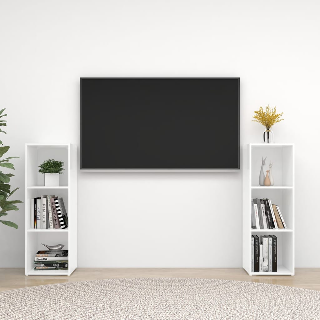 2 Piece TV Cabinet Set White 107x35x37 cm Engineered Wood