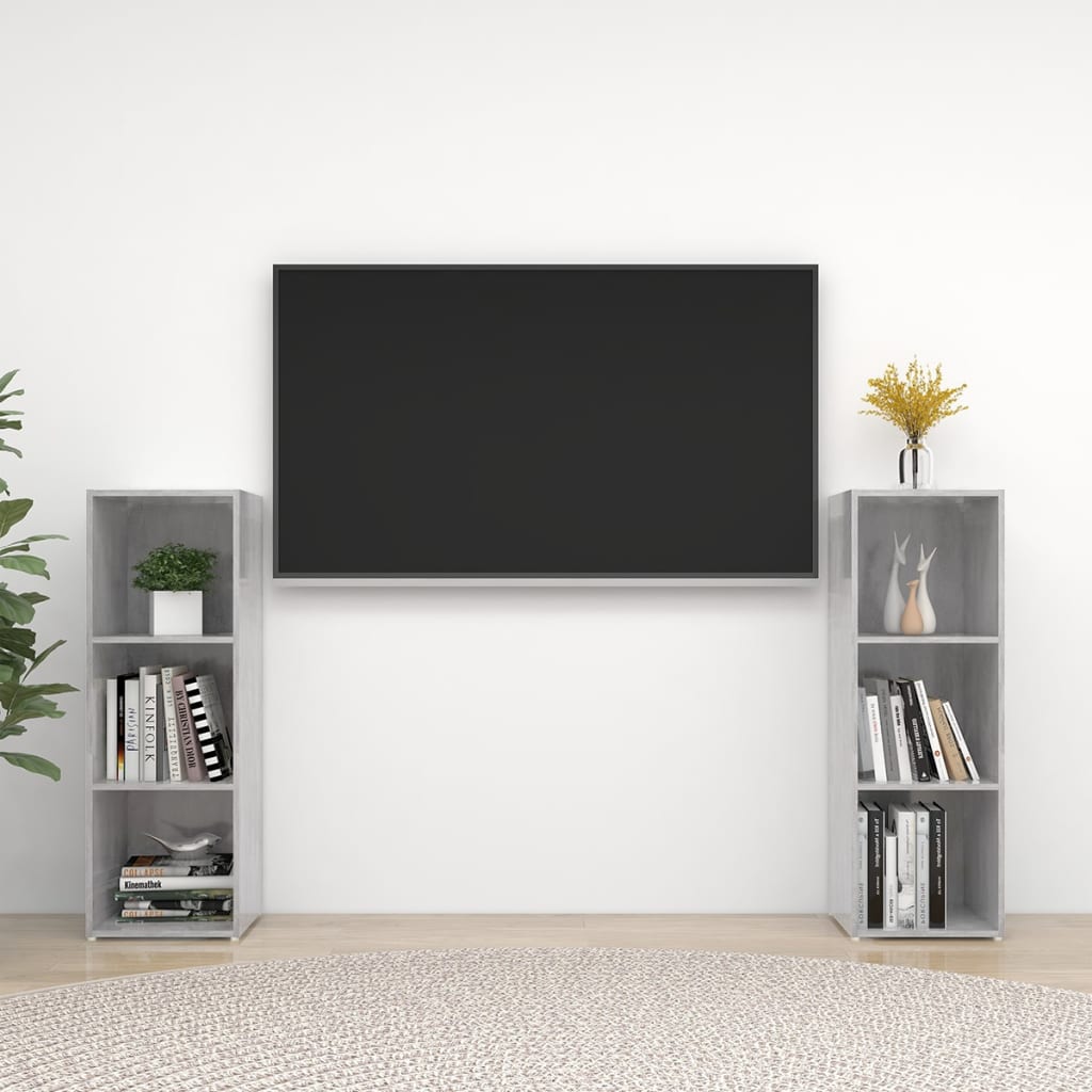 2 Piece TV Cabinet Set Concrete Grey 107x35x37 cm Engineered Wood