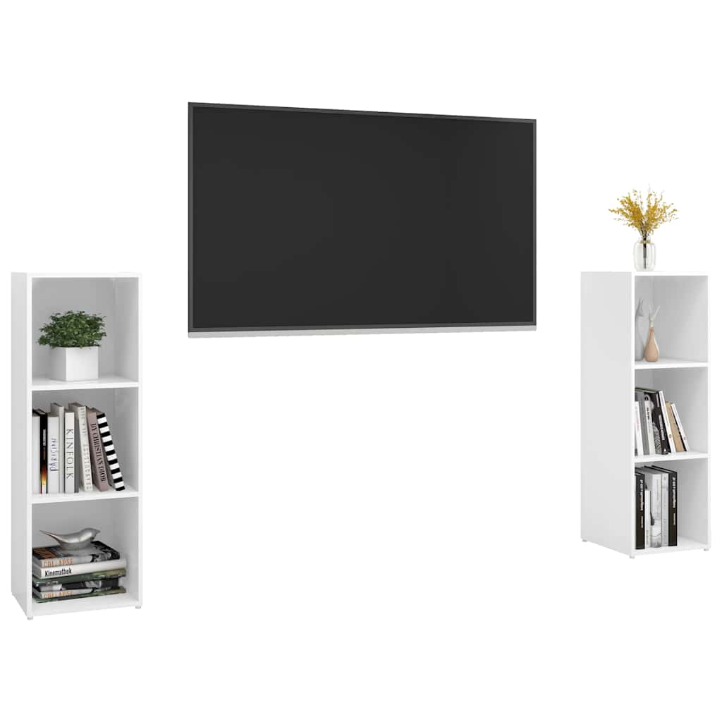 2 Piece TV Cabinet Set High Gloss White 107x35x37 cm Engineered Wood