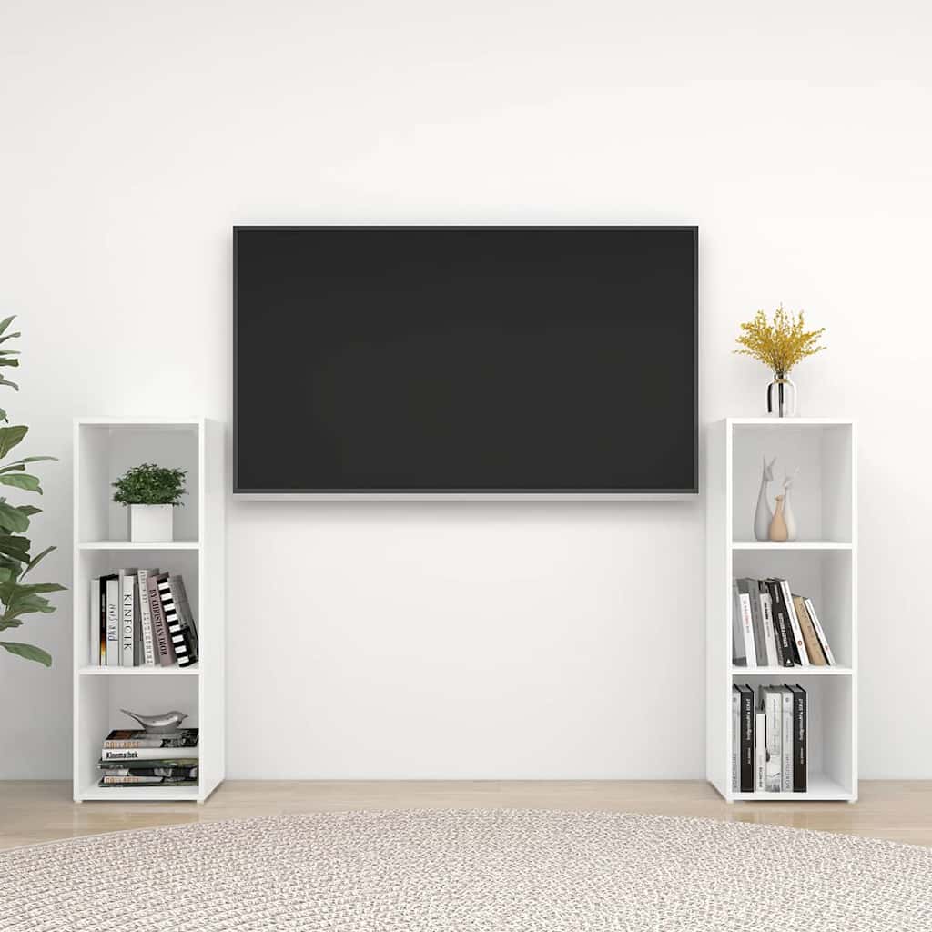 2 Piece TV Cabinet Set High Gloss White 107x35x37 cm Engineered Wood