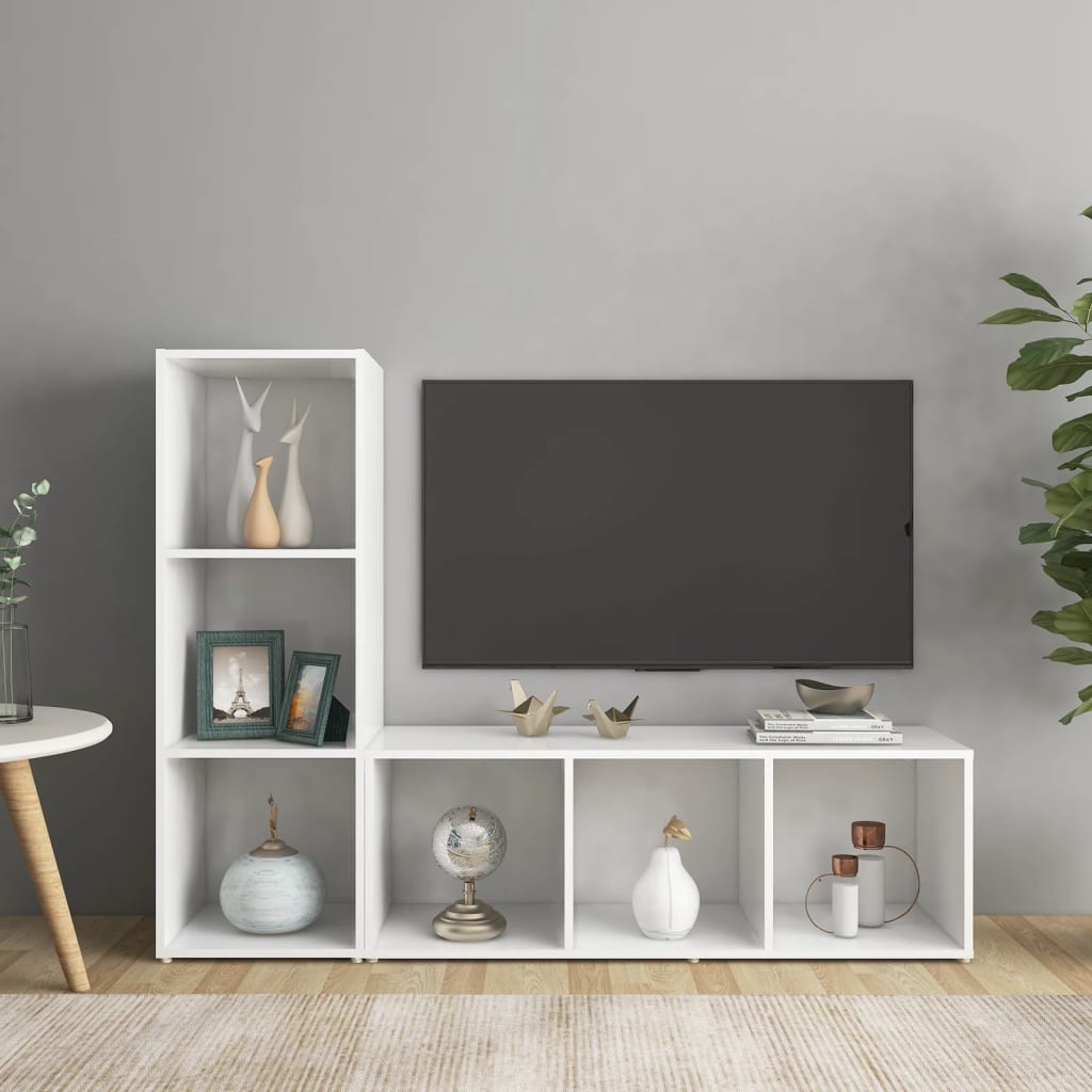 2 Piece TV Cabinet Set White 107x35x37 cm Engineered Wood