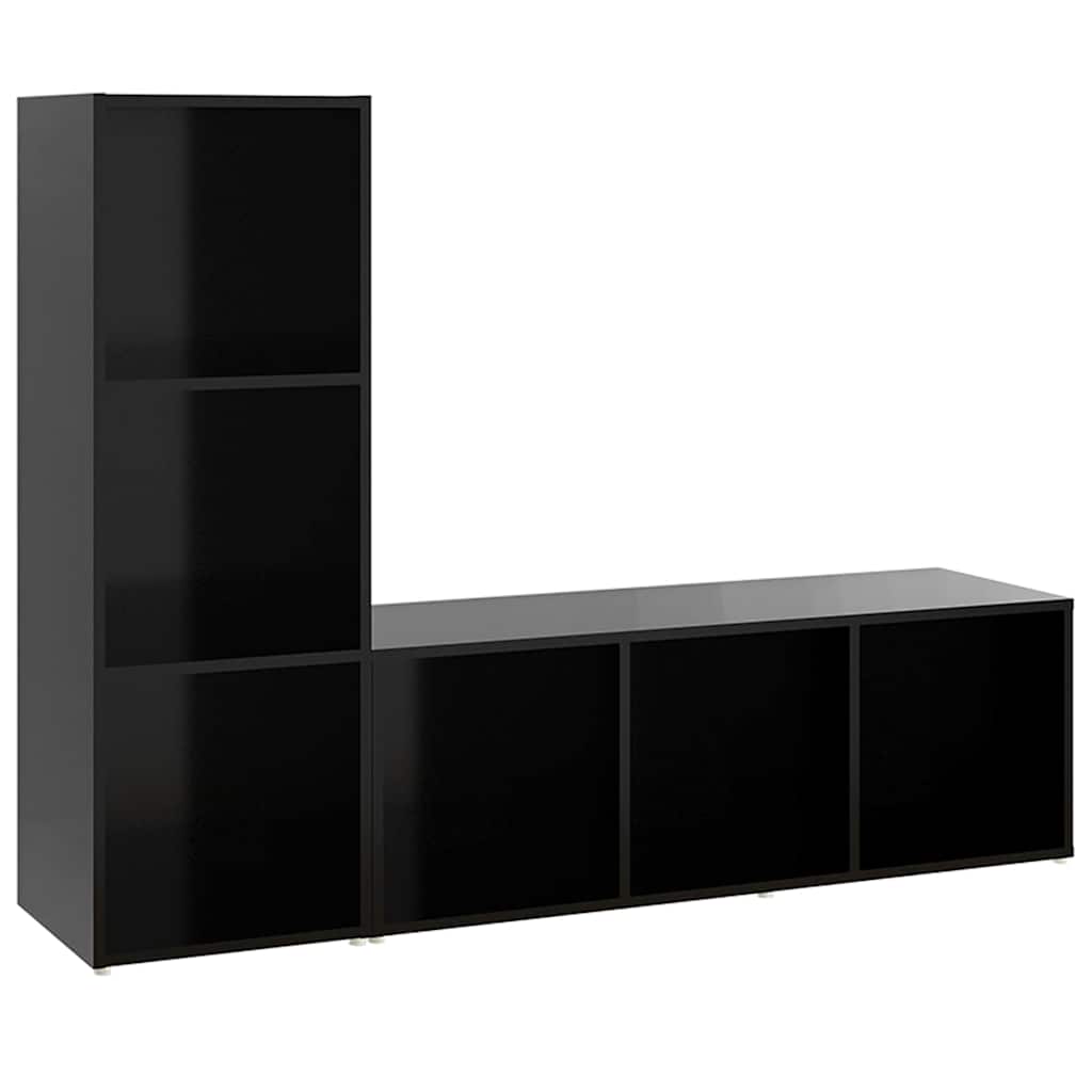 2 Piece TV Cabinet Set Black 107x35x37 cm Engineered Wood