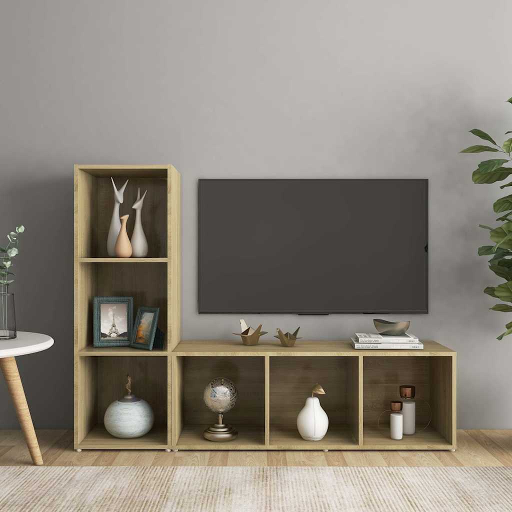 2 Piece TV Cabinet Set Sonoma Oak 107x35x37 cm Engineered Wood