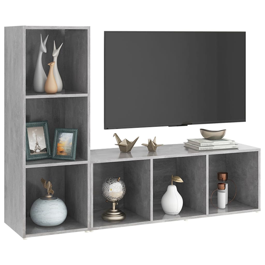 2 Piece TV Cabinet Set Concrete Grey 107x35x37 cm Engineered Wood