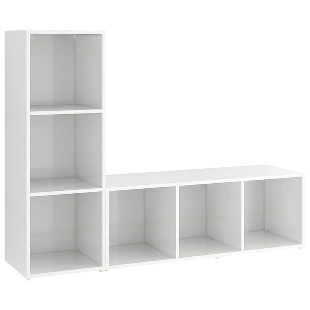 2 Piece TV Cabinet Set High Gloss White 107x35x37 cm Engineered Wood